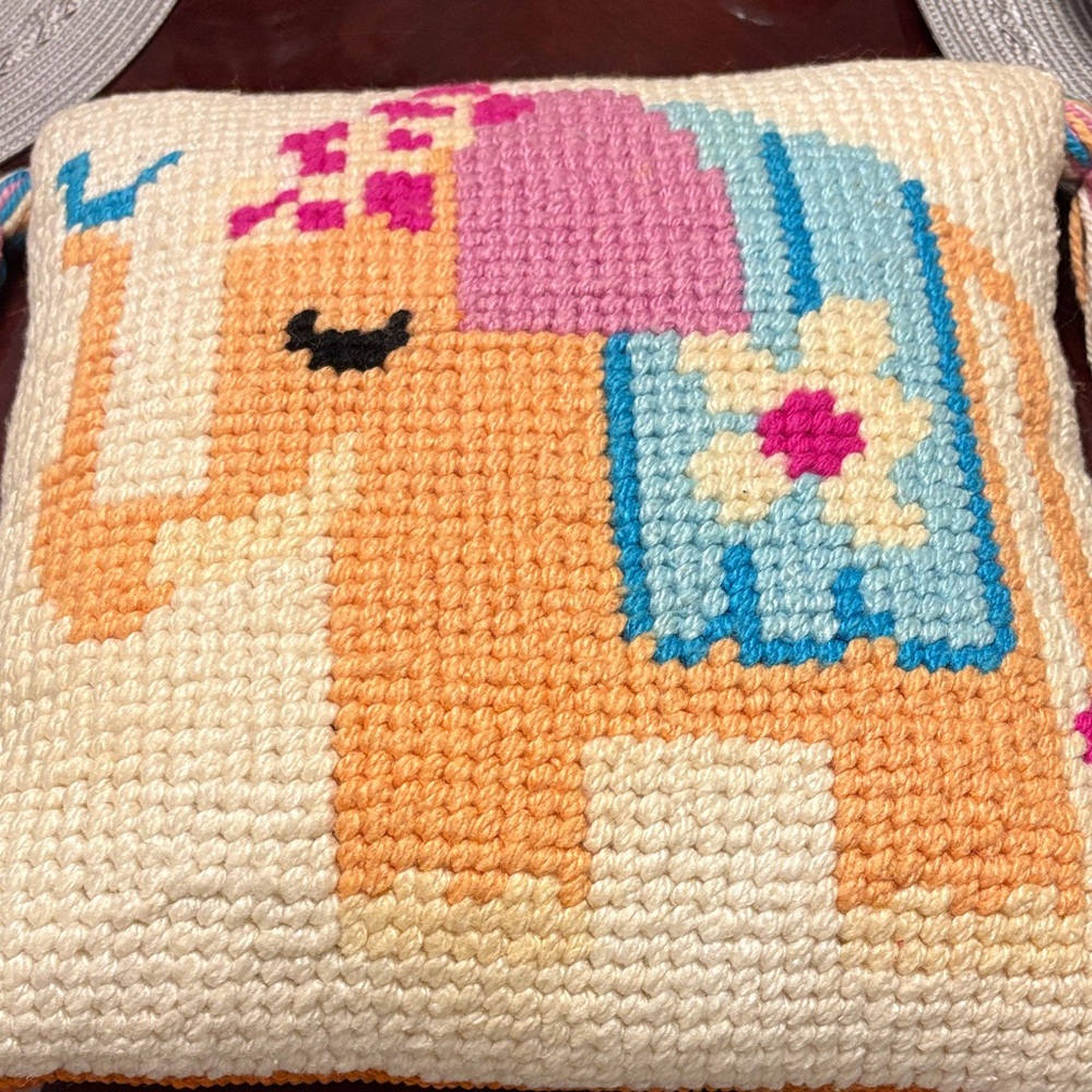 Vintage Elephant Needlepoint Pillow